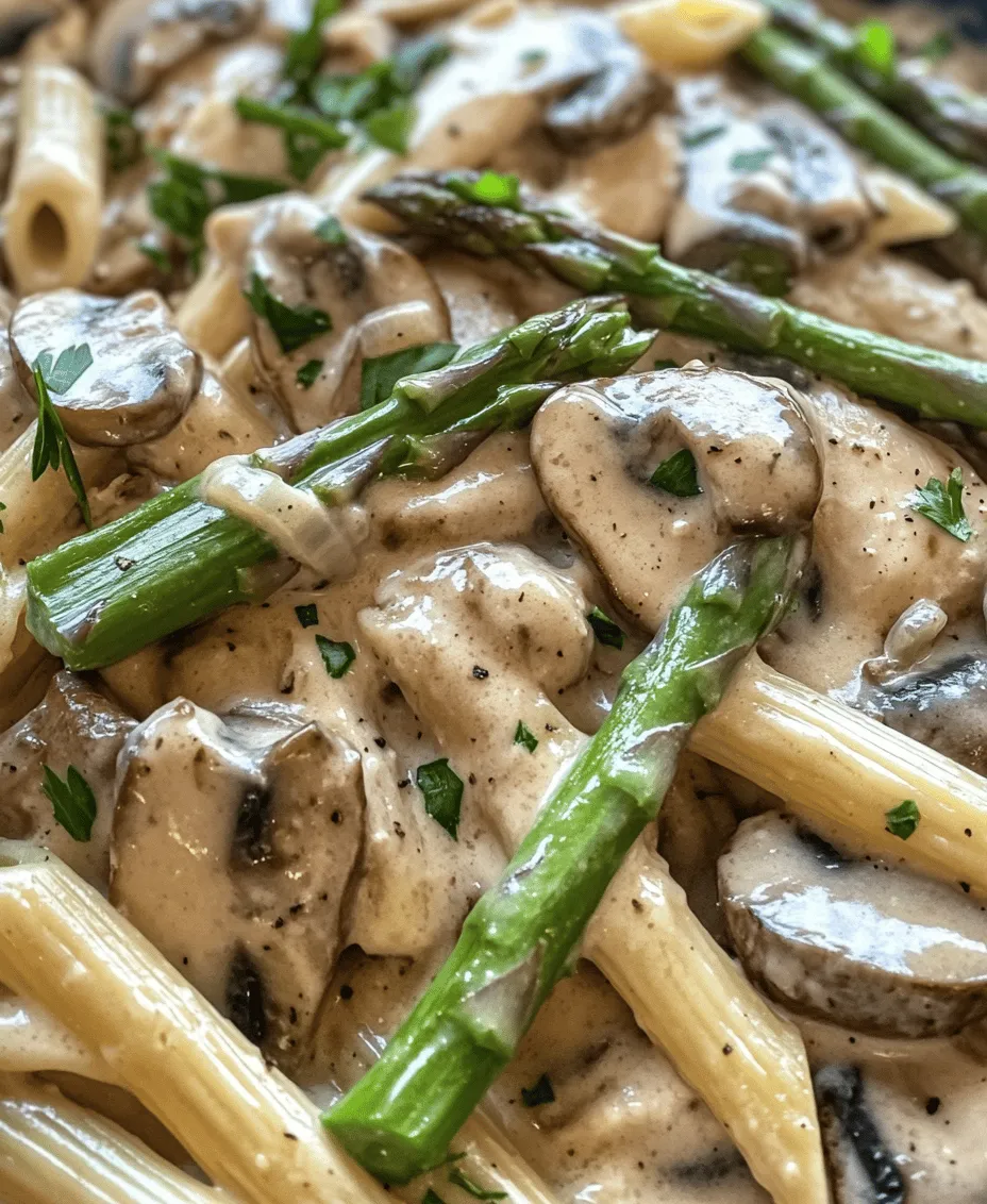 In the whirlwind of our daily lives, finding the perfect recipe that combines comfort, flavor, and ease of preparation can feel like a tall order. Enter the <strong>Creamy Mushroom and Asparagus Chicken Penne</strong> – a dish that beautifully balances rich, creamy textures with the freshness of vegetables and the heartiness of chicken. This delightful pasta dish not only satisfies hunger but also brings a sense of warmth and comfort, making it an ideal choice for weeknight dinners or special occasions alike.” /></p>
</p>
<h3>Sautéing the Vegetables</h3>
</p>
<p>To start, the key to elevating your Creamy Mushroom and Asparagus Chicken Penne lies in the proper sautéing of the vegetables. Sautéing is a technique that involves cooking food quickly in a small amount of fat over relatively high heat, allowing the ingredients to brown and develop flavor without becoming mushy.</p>
</p>
<h4>Techniques for Sautéing Mushrooms and Asparagus</h4>
</p>
<p>When sautéing mushrooms, it’s important to avoid overcrowding the pan. Cook them in batches if necessary; this prevents steaming and ensures they achieve that delightful golden-brown crust. Start by heating a tablespoon of olive oil or butter in a large skillet over medium-high heat. Once the oil is hot, add the mushrooms and cook them for about 5-7 minutes, stirring occasionally. You want them to caramelize slightly while still retaining their shape and moisture.</p>
</p>
<p>Next, add the asparagus. Cut the asparagus spears into 2-inch pieces to ensure they cook evenly. Asparagus requires less time to sauté than mushrooms, so add it to the skillet after the mushrooms have started to brown. Cook for an additional 3-4 minutes, just until they are tender yet still crisp. This technique ensures that both vegetables maintain their texture and vibrant color, enhancing the overall presentation of the dish.</p>
</p>
<h4>The Significance of Garlic</h4>
</p>
<p>Garlic is a fundamental ingredient in this recipe that adds depth and aromatic qualities. After the mushrooms and asparagus have sautéed, add minced garlic to the skillet. Sauté the garlic for about 30 seconds, just until fragrant, being careful not to let it burn as it can turn bitter. The garlic will infuse the oil with flavor, creating a fragrant base for the creamy sauce that follows.</p>
</p>
<h3>Making the Sauce</h3>
</p>
<p>Creating the creamy sauce for your Chicken Penne is where the magic happens. This sauce combines rich flavors and creamy textures that perfectly complement the sautéed vegetables and chicken.</p>
</p>
<h4>Detailed Explanation of How to Create a Creamy Sauce</h4>
</p>
<p>In a separate saucepan, begin by heating a tablespoon of butter over medium heat. Once melted, sprinkle in some all-purpose flour to create a roux. Stir the mixture continuously for about 1-2 minutes until it forms a smooth paste. This step is crucial as it helps to thicken the sauce.</p>
</p>
<p>Next, gradually whisk in 1 cup of heavy cream and 1 cup of chicken broth. The combination of these two ingredients creates a luscious, creamy base. Continue to whisk until the sauce is well combined and begins to thicken, which should take around 5 minutes. For added flavor, season the sauce with salt, pepper, and a pinch of nutmeg. The nutmeg adds a subtle warmth that elevates the dish’s flavor profile.</p>
</p>
<h4>Importance of Simmering</h4>
</p>
<p>Once your sauce has reached the desired consistency, reduce the heat to low and let it simmer for about 5 minutes. This simmering process allows the flavors to meld together beautifully, creating a rich and creamy sauce that will coat the penne and other ingredients perfectly.</p>
</p>
<h3>Combining Ingredients</h3>
</p>
<p>With your sautéed vegetables and creamy sauce ready, it’s time to bring everything together.</p>
</p>
<h4>Tips on Folding the Ingredients Together</h4>
</p>
<p>In a large pot, combine the cooked penne pasta with the sautéed mushrooms, asparagus, and sliced cooked chicken. Pour the creamy sauce over the top. To ensure that every bite is coated in that delicious sauce, gently fold the ingredients together using a spatula or tongs. Be sure to lift from the bottom of the pot to prevent the pasta from sticking and to evenly distribute the sauce.</p>
</p>
<h4>Importance of Heating Everything Through</h4>
</p>
<p>After combining the ingredients, return the pot to low heat and let everything warm through for about 2-3 minutes. This final step not only ensures that the dish is served hot but also allows the pasta to absorb some of the sauce, enhancing the overall flavor of the meal.</p>
</p>
<h3>Serving Suggestions</h3>
</p>
<p>Now that your Creamy Mushroom and Asparagus Chicken Penne is ready, it’s time to think about how to present this dish for maximum appeal.</p>
</p>
<h4>Ideas for Garnishing</h4>
</p>
<p>A sprinkle of freshly chopped parsley adds a vibrant pop of color and a hint of freshness to the dish. Not only does it enhance the visual appeal, but it also complements the rich flavors of the sauce. You can also consider adding some grated Parmesan cheese for an extra layer of flavor.</p>
</p>
<h4>Suggested Side Dishes</h4>
</p>
<p>To balance the richness of the pasta, serve it alongside a light salad. A simple mixed greens salad with a lemon vinaigrette can provide a refreshing contrast. Alternatively, garlic bread pairs beautifully with this creamy dish, perfect for soaking up any remaining sauce.</p>
</p>
<h4>Wine Pairings</h4>
</p>
<p>When it comes to pairing wine with your Chicken Penne, opt for a crisp white wine such as Chardonnay or Sauvignon Blanc. These wines will enhance the flavors of the dish without overpowering it. If you prefer red wine, a light Pinot Noir can also work well, offering a nice contrast to the creamy sauce.</p>
</p>
<h3>Nutritional Information and Benefits</h3>
</p>
<p>Understanding the nutritional content of your meal can help you make informed choices.</p>
</p>
<h4>Breakdown of Serving Size and Nutritional Content</h4>
</p>
<p>This recipe serves approximately four people, with each serving containing approximately 600 calories. In terms of macronutrients, you’ll gain about 30 grams of protein, 25 grams of fat, and 60 grams of carbohydrates. This makes it a hearty meal that is satisfying without being overly indulgent.</p>
</p>
<h4>Highlighting the Health Benefits</h4>
</p>
<p>Both asparagus and mushrooms are powerhouses of nutrition. Asparagus is rich in vitamins A, C, E, and K, and is also a great source of folate and fiber. Mushrooms are low in calories but high in antioxidants, particularly ergothioneine, which helps combat oxidative stress. Including these vegetables in your meal not only enhances flavor but also boosts the overall nutritional profile of the dish.</p>
</p>
<h3>Conclusion</h3>
</p>
<p>In summary, the Creamy Mushroom and Asparagus Chicken Penne is a delightful dish that combines rich flavors and comforting textures, making it a perfect choice for any weeknight dinner or special occasion. With the harmonious blend of sautéed vegetables and a luscious creamy sauce, this pasta dish is sure to impress family and friends alike.</p>
</p>
<p>I encourage you to try making this dish at home for a satisfying and quick meal solution. The process of cooking can be a joyful experience, and sharing a warm, home-cooked meal with loved ones brings a sense of comfort and connection. So gather your ingredients, follow the steps, and enjoy the delightful flavors of this creamy pasta dish that brings a touch of gourmet dining to your dinner table.</p>
<div id=