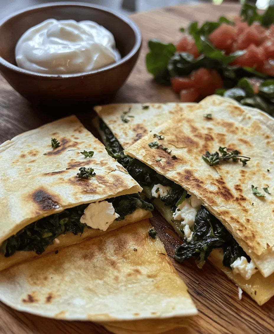 Quesadillas are a beloved staple in Mexican cuisine, known for their simplicity and versatility. Traditionally made with tortillas and cheese, they can be customized with a variety of fillings, making them a favorite among home cooks and restaurant-goers alike. The beauty of quesadillas lies in their adaptability; they can be filled with meats, beans, vegetables, or even crafted as sweet treats. The Spinach and Feta Quesadilla takes this classic concept and elevates it by incorporating nutrient-dense ingredients that not only satisfy the palate but also provide health benefits.