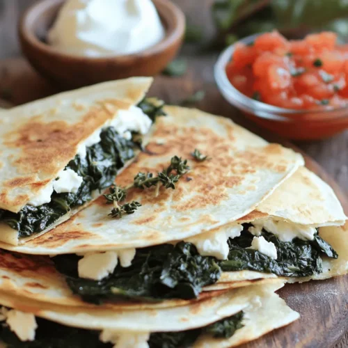 Quesadillas are a beloved staple in Mexican cuisine, known for their simplicity and versatility. Traditionally made with tortillas and cheese, they can be customized with a variety of fillings, making them a favorite among home cooks and restaurant-goers alike. The beauty of quesadillas lies in their adaptability; they can be filled with meats, beans, vegetables, or even crafted as sweet treats. The Spinach and Feta Quesadilla takes this classic concept and elevates it by incorporating nutrient-dense ingredients that not only satisfy the palate but also provide health benefits.