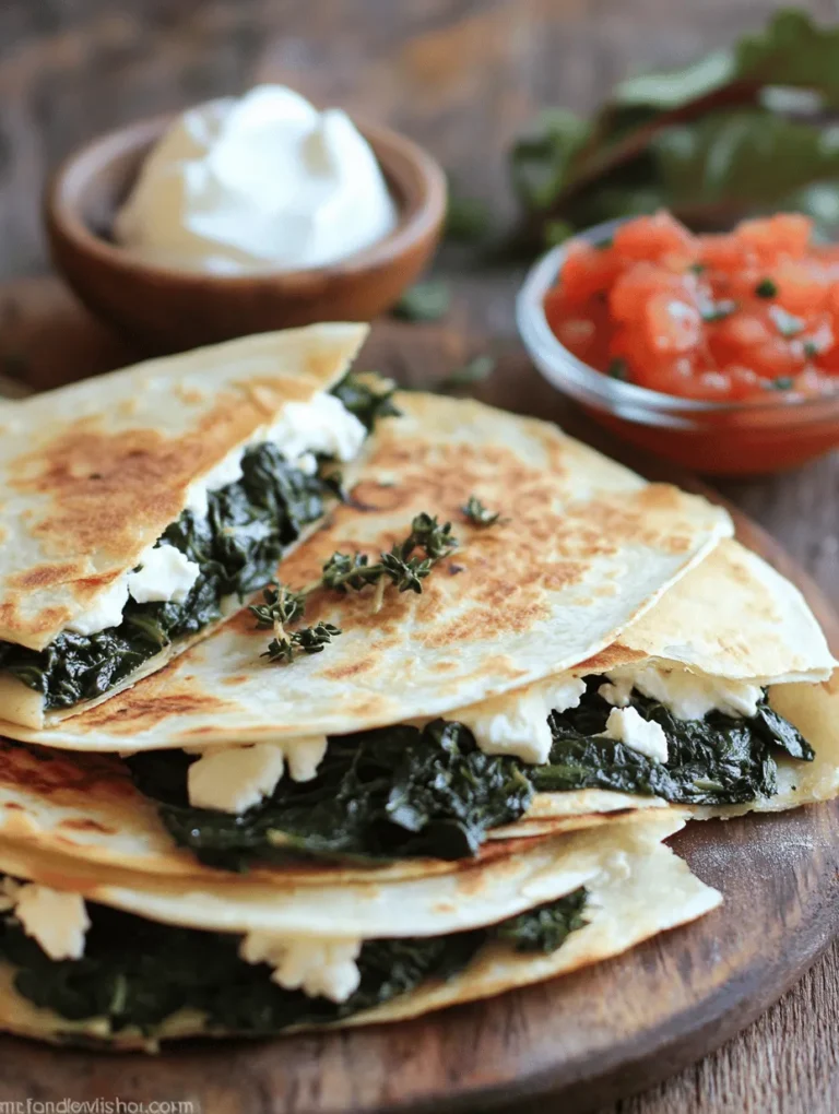 Quesadillas are a beloved staple in Mexican cuisine, known for their simplicity and versatility. Traditionally made with tortillas and cheese, they can be customized with a variety of fillings, making them a favorite among home cooks and restaurant-goers alike. The beauty of quesadillas lies in their adaptability; they can be filled with meats, beans, vegetables, or even crafted as sweet treats. The Spinach and Feta Quesadilla takes this classic concept and elevates it by incorporating nutrient-dense ingredients that not only satisfy the palate but also provide health benefits.