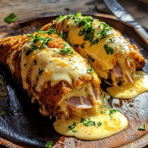 Chicken Cordon Bleu is a timeless classic that has graced dining tables around the world, bringing a touch of elegance and sophistication to any meal. This delightful dish features boneless chicken breasts stuffed with savory ham and gooey Swiss cheese, all enveloped in a crisp breadcrumb coating. When complemented by a creamy Swiss cheese sauce, the flavors harmonize beautifully, creating an indulgent experience that is equally suitable for special occasions and comforting family dinners.