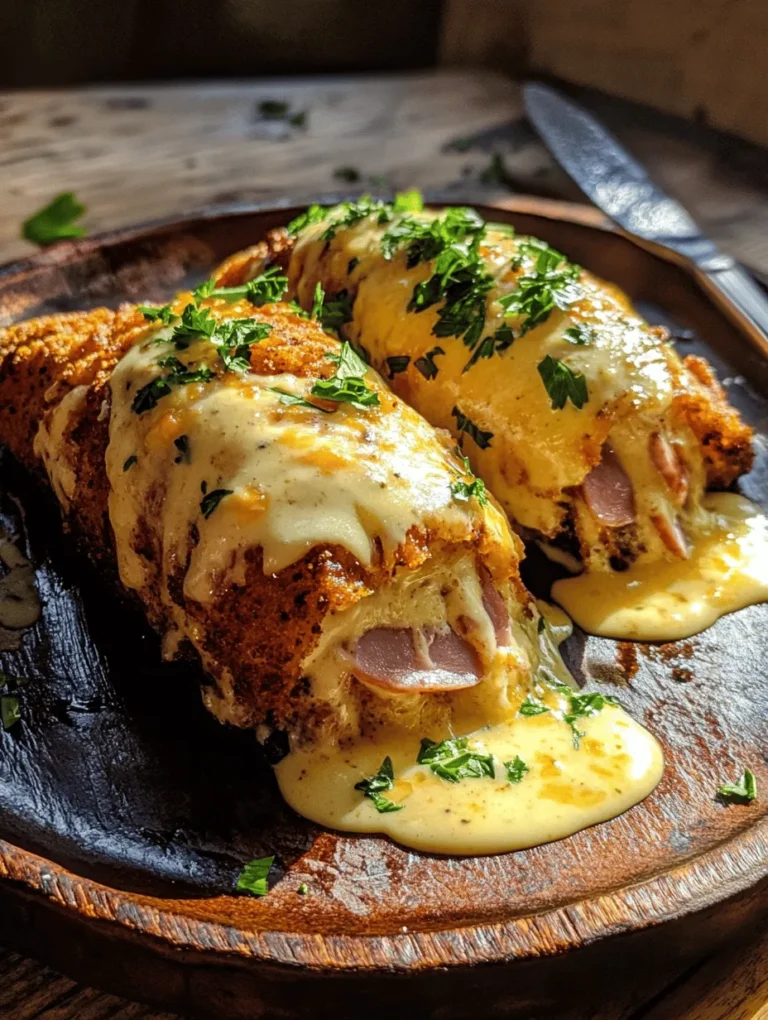 Chicken Cordon Bleu is a timeless classic that has graced dining tables around the world, bringing a touch of elegance and sophistication to any meal. This delightful dish features boneless chicken breasts stuffed with savory ham and gooey Swiss cheese, all enveloped in a crisp breadcrumb coating. When complemented by a creamy Swiss cheese sauce, the flavors harmonize beautifully, creating an indulgent experience that is equally suitable for special occasions and comforting family dinners.