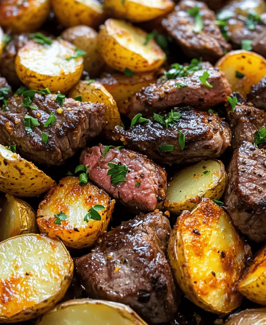 Garlic Butter Steak Bites and Potatoes is a quintessential comfort dish that marries the rich, savory flavors of tender steak with the satisfying heartiness of roasted baby potatoes. This dish not only tantalizes the taste buds but also offers a delightful aroma that fills your kitchen, making it a perfect centerpiece for family dinners or a cozy date night at home. The combination of perfectly seared steak bites enveloped in aromatic garlic butter, paired with crispy-tender potatoes, creates a symphony of flavors that is hard to resist.