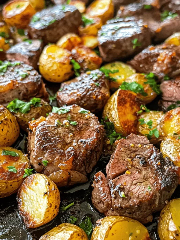 Garlic Butter Steak Bites and Potatoes is a quintessential comfort dish that marries the rich, savory flavors of tender steak with the satisfying heartiness of roasted baby potatoes. This dish not only tantalizes the taste buds but also offers a delightful aroma that fills your kitchen, making it a perfect centerpiece for family dinners or a cozy date night at home. The combination of perfectly seared steak bites enveloped in aromatic garlic butter, paired with crispy-tender potatoes, creates a symphony of flavors that is hard to resist.