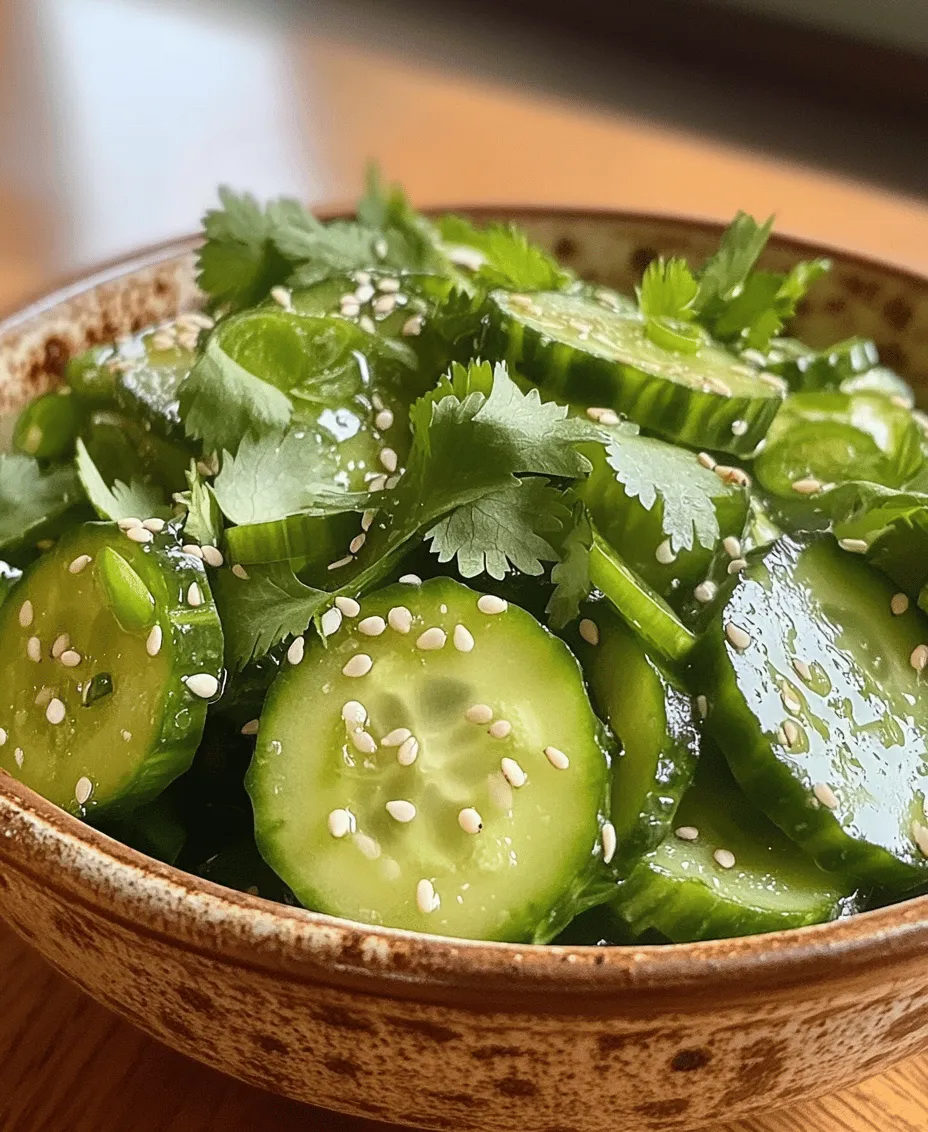 The Crisp & Zesty Asian Cucumber Salad is a vibrant and refreshing dish that embodies the essence of Asian cuisine. Known for its bold flavors and fresh ingredients, this salad serves as an excellent accompaniment to a variety of meals or can stand alone as a light, nutritious snack. With its crunchy cucumbers, zesty dressing, and colorful garnishes, this salad not only pleases the palate but also adds a delightful visual appeal to your table.