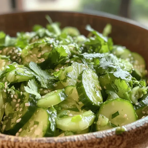 The Crisp & Zesty Asian Cucumber Salad is a vibrant and refreshing dish that embodies the essence of Asian cuisine. Known for its bold flavors and fresh ingredients, this salad serves as an excellent accompaniment to a variety of meals or can stand alone as a light, nutritious snack. With its crunchy cucumbers, zesty dressing, and colorful garnishes, this salad not only pleases the palate but also adds a delightful visual appeal to your table.