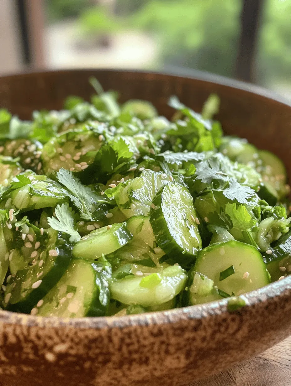 The Crisp & Zesty Asian Cucumber Salad is a vibrant and refreshing dish that embodies the essence of Asian cuisine. Known for its bold flavors and fresh ingredients, this salad serves as an excellent accompaniment to a variety of meals or can stand alone as a light, nutritious snack. With its crunchy cucumbers, zesty dressing, and colorful garnishes, this salad not only pleases the palate but also adds a delightful visual appeal to your table.