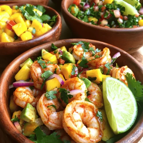 Welcome to the culinary adventure that is the Shrimp & Avocado Delight Bowls with Mango Salsa & Lime-Chili Kick! This dish is not just a meal; it's a vibrant explosion of flavors that brings together the sea’s bounty with the freshness of tropical fruits, all while maintaining a focus on healthy eating. Imagine a bowl brimming with plump, succulent shrimp nestled on a creamy avocado base, topped off with a zesty mango salsa that dances on your palate with each bite.