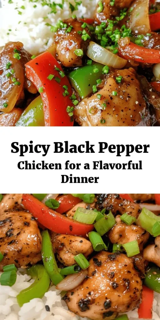 Discover the perfect balance of heat and flavor with this delicious Black Pepper Chicken! This easy stir-fry features tender chicken thighs marinated in a blend of soy and oyster sauces, complemented by fresh bell peppers, onions, garlic, and ginger. Ready in just 50 minutes, it’s a quick and satisfying dinner option. Serve it over rice or noodles and enjoy a dish that's sure to impress your family and friends. Don't forget to garnish with scallions for that extra touch!