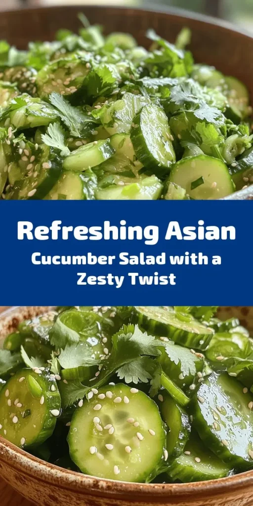 Looking for a refreshing side dish? Try this Crisp & Zesty Asian Cucumber Salad! With thinly sliced cucumbers drenched in a tangy dressing made of rice vinegar, soy sauce, and a hint of honey, this salad is a perfect blend of flavors. Add a kick with chili paste and garnish with green onions and sesame seeds for that extra crunch. It’s a quick, healthy recipe that’s perfect for any meal. Chill for 30 minutes for maximum flavor!