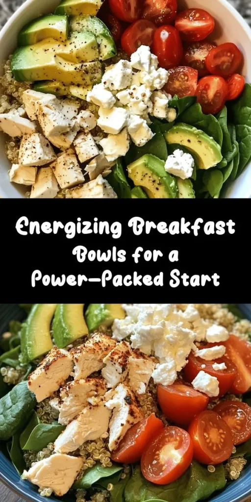 Start your day off right with these Power Up Breakfast Bowls! Packed with nutrients, this quick and easy recipe features a delicious base of quinoa or brown rice topped with creamy Greek yogurt, your choice of chicken or tofu, fresh spinach, avocado, and cherry tomatoes. Finish it off with feta cheese or nutritional yeast, a drizzle of olive oil, and optional hot sauce for a spicy kick. Nutritious, filling, and perfect for busy mornings!