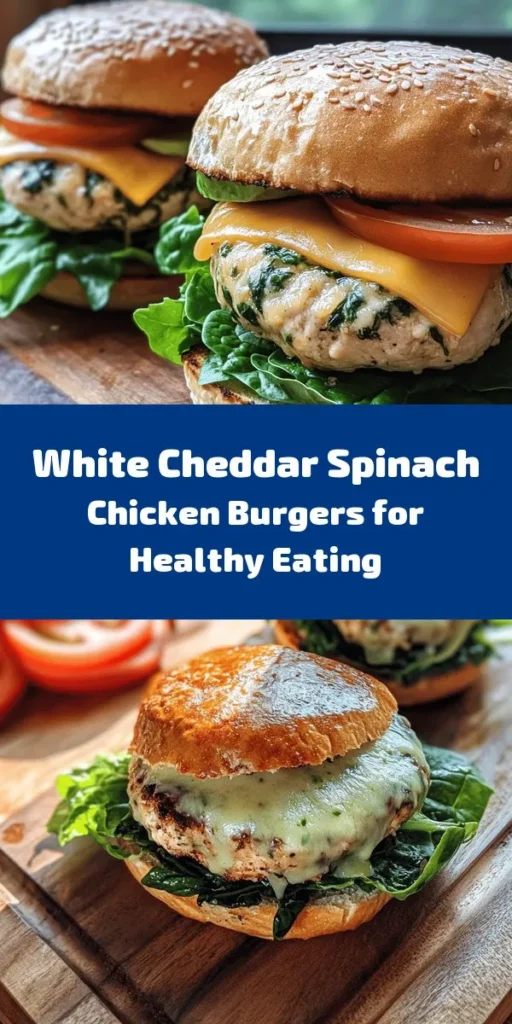 Looking for a delicious and healthy twist on burgers? Try these White Cheddar & Spinach Chicken Burgers! Made with ground chicken, fresh spinach, and melty white cheddar, these burgers are packed with flavor and nutrients. Quick and easy to prepare, simply mix, form patties, and cook to golden perfection. Serve them on whole wheat buns with your favorite toppings for a satisfying meal that everyone will love. Perfect for a summer BBQ or a weeknight dinner!