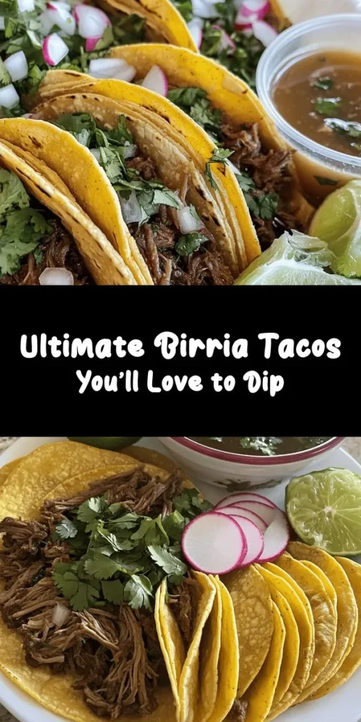 Indulge in the rich flavors of my favorite Birria Tacos! Perfectly seasoned beef chuck roast and short ribs simmered in a vibrant chili marinade make these tacos irresistible. Pair the tender meat with warm corn tortillas, fresh cilantro, and diced onions, and serve with lime wedges and a dipping broth for that authentic touch. Easy to make and bursting with flavor, these tacos are sure to become a family favorite! Perfect for gatherings or cozy nights at home.