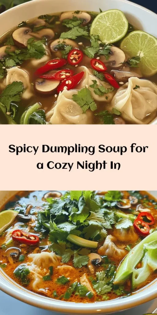 Warm up with this authentic spicy dumpling soup, a delicious blend of homemade dumplings and flavorful broth! This recipe features tender pork-filled dumplings, fresh vegetables like bok choy and mushrooms, and a spicy broth infused with chili oil and soy sauce. Perfect for a cozy night in, this dish is easy to make and serves four. Garnish with cilantro and enjoy with a squeeze of lime for an extra zing! Ideal for soup lovers looking for a spicy twist.