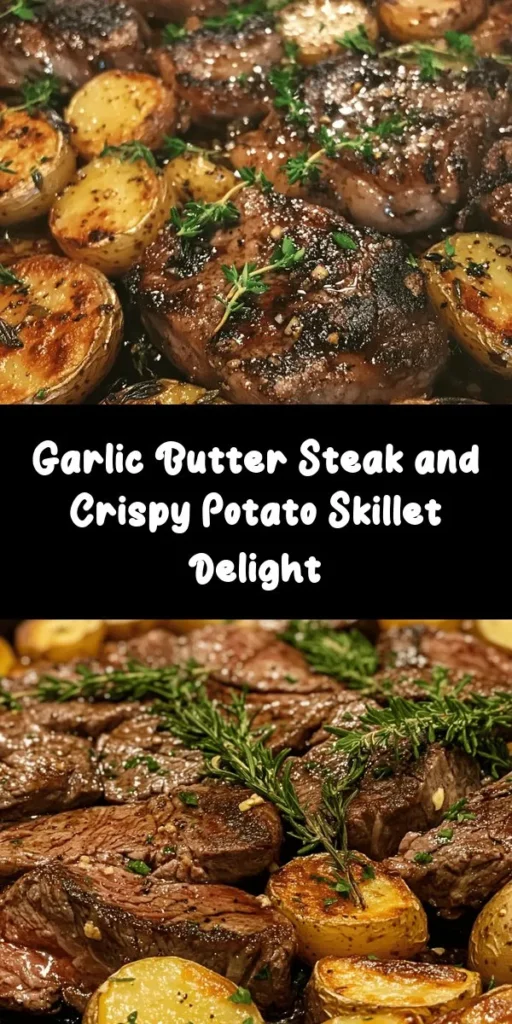 Indulge in a delicious Sizzling Garlic Butter Steak and Potatoes Skillet! This easy recipe features tender sirloin steak, golden Yukon Gold potatoes, and a mouthwatering garlic butter sauce, all cooked in one skillet for maximum flavor and minimal cleanup. Perfect for a weeknight dinner, it comes together in just 30 minutes. Garnish with fresh parsley for a pop of color. Enjoy a hearty meal that the whole family will love!