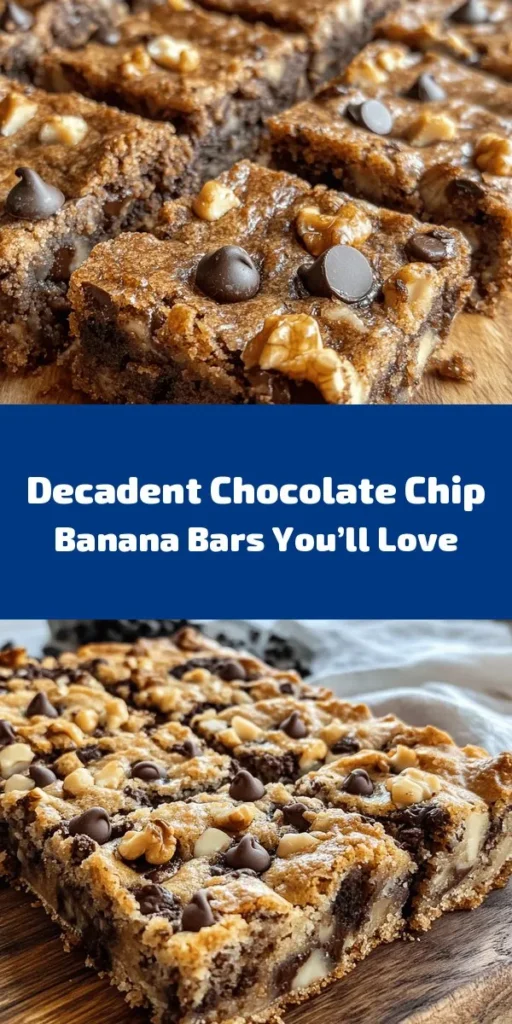 Indulge in these delicious Chocolate Chip Banana Bars that are perfect for a sweet treat any time of day! Made with ripe bananas, creamy butter, and a mix of brown and granulated sugars, this easy recipe comes together quickly. Loaded with rich chocolate chips and optional walnuts, these bars are sure to be a family favorite. Bake a batch in just 45 minutes and enjoy a delightful snack or dessert that’s moist, flavorful, and oh-so-satisfying!