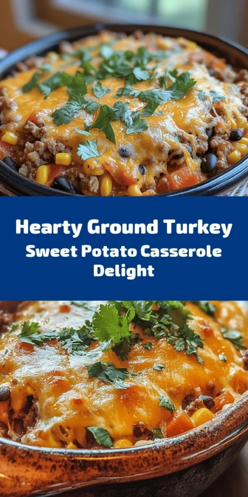 Try this delicious Ground Turkey Sweet Potato Casserole for a hearty and healthy meal! Packed with ground turkey, sweet potatoes, colorful veggies, and topped with melted cheddar cheese, it's comfort food at its finest. Easy to make, this layered dish is full of flavor from spices like cumin and smoked paprika. Perfect for family dinners or meal prepping, it's nutritious and satisfying. Don’t forget to garnish with fresh cilantro for an extra touch!