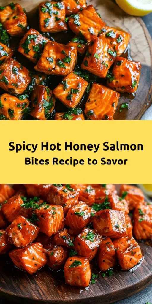Indulge in these Hot Honey Salmon Bites for a perfect blend of sweet and spicy! Made with fresh salmon marinated in a zesty mix of hot honey, soy sauce, and spices, these bites are baked to flaky perfection. They're easy to prepare and ready in just 45 minutes, making them a fantastic appetizer or main dish. Serve with fresh lemon wedges and garnish with parsley for a vibrant touch. This dish will surely impress your guests!
