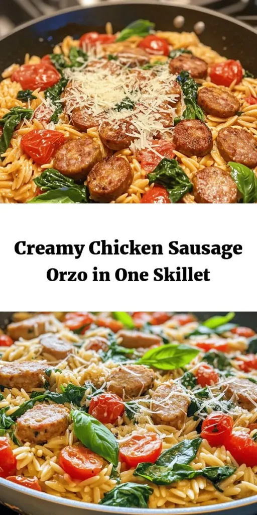 Satisfy your taste buds with this creamy chicken sausage orzo skillet! This one-pan dish comes together in just 30 minutes, making it perfect for busy weeknights. With tender chicken sausage, al dente orzo, fresh spinach, and rich cream, it’s a comforting meal that's full of flavor. Top with grated Parmesan and basil for an added touch. Easy to make and even easier to enjoy, this recipe is sure to become a family favorite!