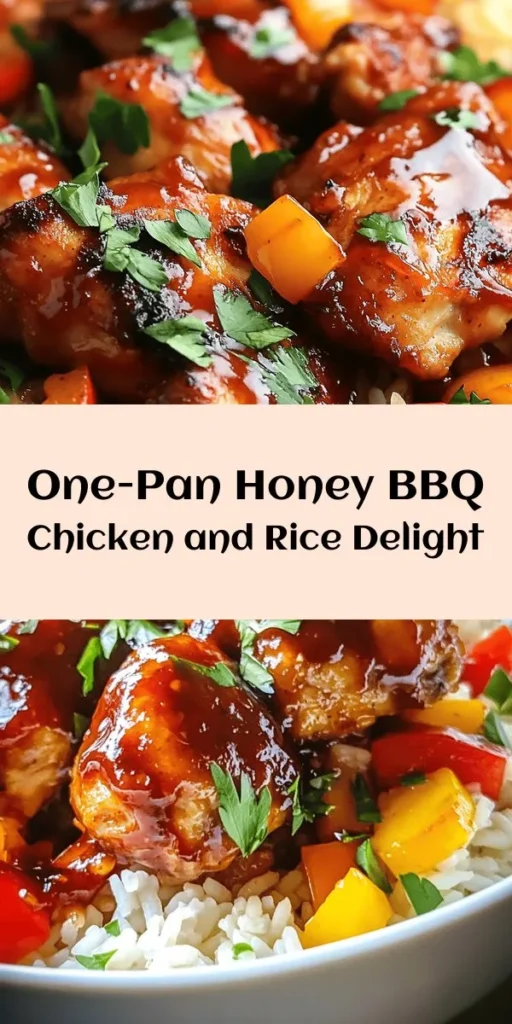 Discover a delicious one-pan recipe that combines sweet and smoky flavors with this Honey BBQ Chicken Rice! Perfect for busy weeknights, this dish features tender chicken thighs marinated in a homemade honey BBQ sauce and paired with bell peppers, onions, and fragrant rice. In just 45 minutes, you can savor a comforting and satisfying meal that’s easy to prepare and clean up. Garnish with fresh parsley for an extra touch. Try this tasty recipe today!