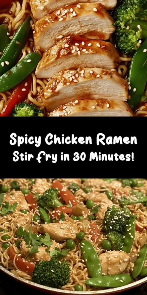 Spice up your dinner with this delicious Spicy Chicken Ramen Stir Fry! This quick and easy recipe features tender chicken, vibrant veggies, and flavorful ramen noodles, all tossed in a savory sauce. Ready in just 30 minutes, it's perfect for busy weeknights. Enjoy the bold flavors and customize the heat with chili paste to suit your taste. Garnish with green onions, sesame seeds, and cilantro for an extra touch. A crowd-pleasing dish your family will love!