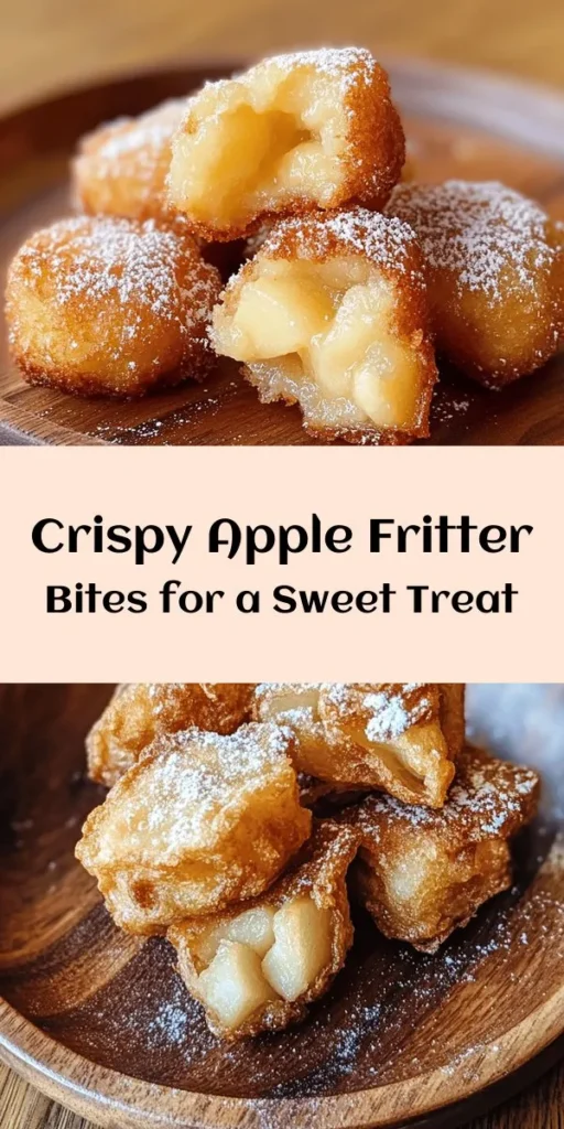 Indulge in these Sweet & Crunchy Apple Fritter Bites that are perfect for any occasion! Made with diced apples and a delightful mix of spices, these golden-brown treats are quick to prepare and sure to impress. With just a few simple ingredients and easy steps, you can whip up a batch in about 30 minutes. Enjoy them warm, dusted with powdered sugar, or paired with caramel sauce. A delicious way to satisfy your sweet tooth!