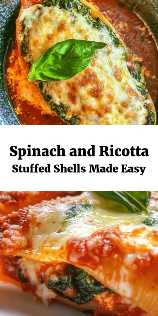 Looking for a delicious and simple dinner idea? Try these Easy Spinach & Ricotta Stuffed Shells! They’re filled with a creamy spinach and cheese mixture, topped with marinara sauce and bubbly mozzarella. Perfect for a cozy family meal, this recipe is easy to make and sure to impress. With just 20 minutes of prep time, you’ll be enjoying a comforting dish in no time. Don’t forget to add fresh basil for a delightful touch!