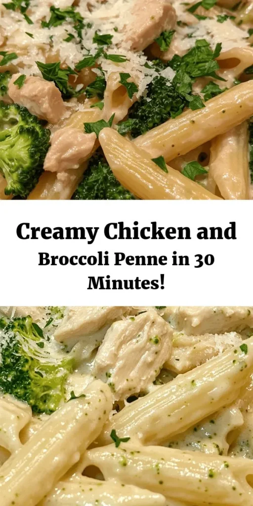 Whip up a delicious dinner with this creamy broccoli and chicken penne recipe! This quick and satisfying dish combines tender penne pasta, juicy chicken, and vibrant broccoli in a rich and cheesy sauce. With just a handful of ingredients like heavy cream and Parmesan, it’s perfect for a weeknight meal. Ready in just 30 minutes, this recipe serves four and is sure to impress your family or guests. Don't forget to garnish with fresh parsley for a pop of color!