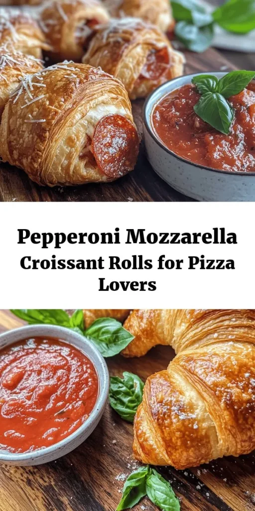 Indulge in these delicious Mozzarella Pepperoni Croissant Rolls that are perfect for any snack or appetizer! With crispy crescent rolls wrapped around gooey mozzarella and savory pepperoni, each bite is a flavor explosion. Ready in just 25 minutes, these tasty treats are seasoned with garlic and Italian herbs, then baked to golden perfection. Serve with warm marinara sauce for dipping, and don’t forget the basil garnish for a fresh touch. Perfect for gatherings or a cozy night in!
