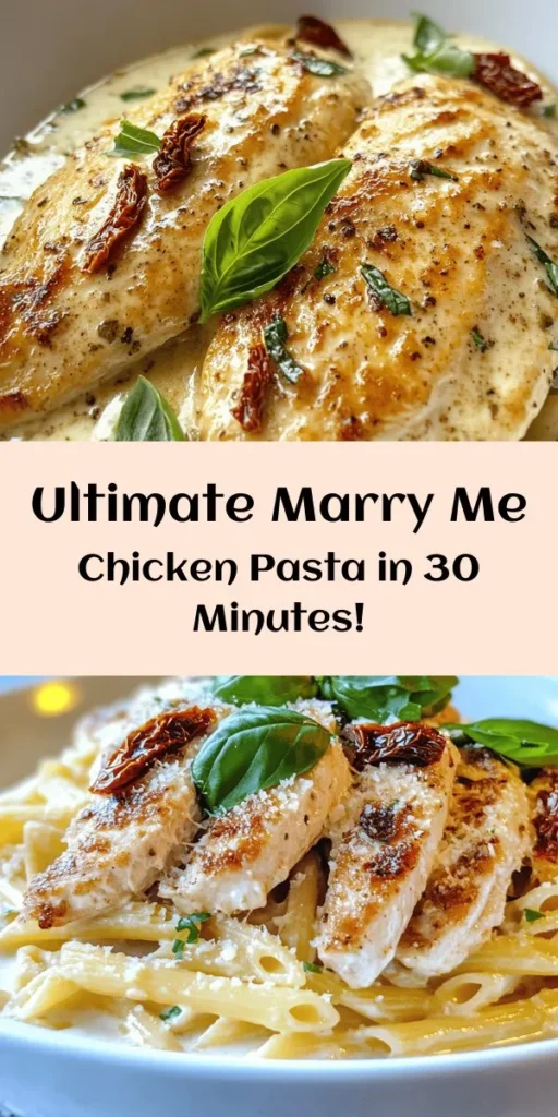 Indulge in the creamy, savory goodness of Marry Me Chicken Pasta Delight! This easy recipe features tender chicken breasts seasoned to perfection, combined with a rich sun-dried tomato cream sauce and your favorite penne pasta. Ready in just 30 minutes, it’s perfect for a romantic dinner or a cozy family meal. Finish with fresh basil and Parmesan for a delicious touch. Get ready to impress with this flavorful dish!