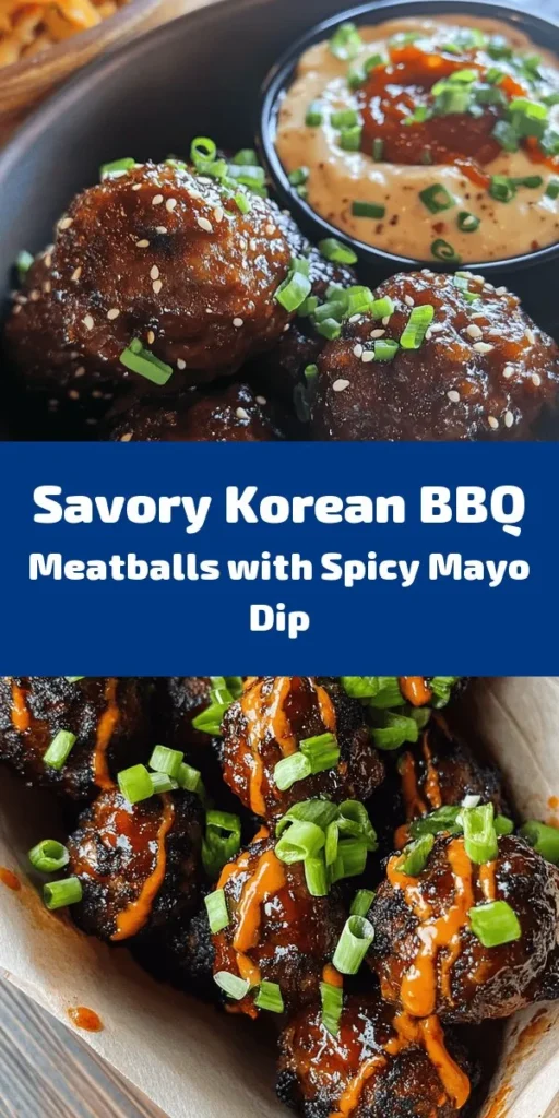 Savor the flavors of Korea with these delicious Korean BBQ Meatballs paired with a zesty spicy mayo dip. Made with ground beef (or pork), fragrant ginger, and gochujang for a kick, these meatballs are sure to impress! Bake until golden brown and serve with a creamy dip featuring sriracha for that perfect heat. Ideal for appetizers or a fun dinner, this recipe is easy to make and packed with flavor! Perfect for sharing or enjoying solo!