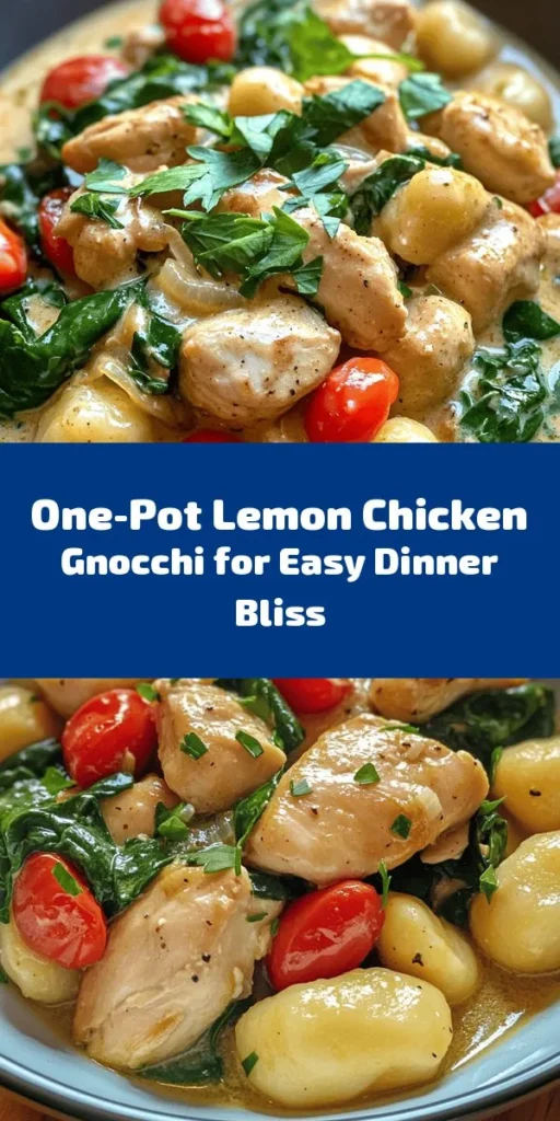 Indulge in this One-Pot Lemon Chicken Gnocchi Delight that's bursting with flavor! This easy recipe combines tender chicken thighs, comforting potato gnocchi, fresh spinach, and cherry tomatoes, all cooked together in a creamy lemon-infused broth. Perfect for a weeknight dinner, it’s ready in just 30 minutes! Garnish with fresh parsley for an extra touch. Say goodbye to multiple pots and enjoy a delicious meal in a single dish!