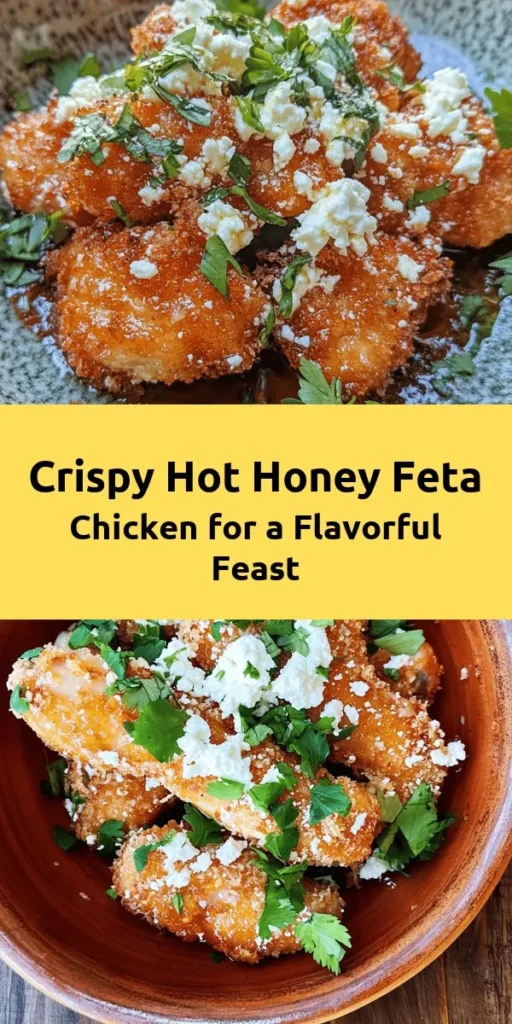 Bring the heat with this Crispy Hot Honey Feta Chicken recipe! Perfectly breaded chicken breasts are topped with a delicious mix of crumbled feta and sweet, spicy hot honey for a mouthwatering dish everyone will love. With easy prep and a quick cooking time, this meal is not only flavorful but also looks stunning on your dinner table. Serve it with a fresh salad or your favorite sides for a complete meal. Don’t forget to garnish with parsley for that final touch!