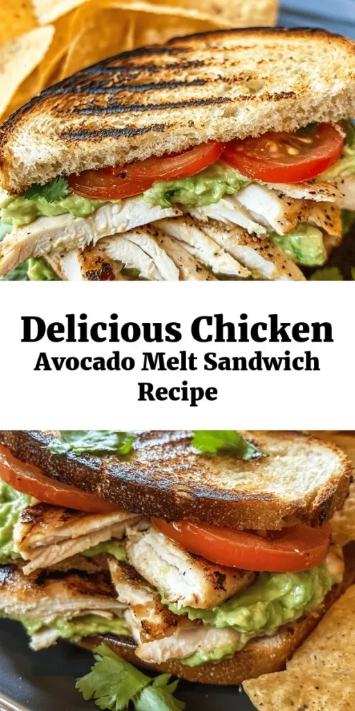 Satisfy your cravings with this delicious Chicken Avocado Melt Sandwich! Perfect for lunch or a quick dinner, this recipe features tender grilled chicken, a creamy avocado spread, and gooey provolone cheese, all nestled between hearty whole-grain bread. With a zesty lime kick and fresh cilantro, it’s packed with flavor and nutrition. Quick to prepare in just 30 minutes, serve it warm alongside chips or a salad for a complete meal. Enjoy this delightful combination of ingredients!