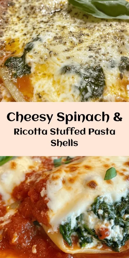Indulge in the creamy goodness of Cheesy Spinach & Ricotta Shells Delight! This hearty dish features jumbo pasta shells stuffed with a delightful blend of fresh spinach, ricotta, and gooey mozzarella, all baked in marinara sauce. Perfect for a cozy family dinner or a gathering with friends, this recipe is simple yet packed with flavor. Top it off with fresh basil for a burst of color and taste. Ready in under an hour, it’s a must-try for any pasta lover!
