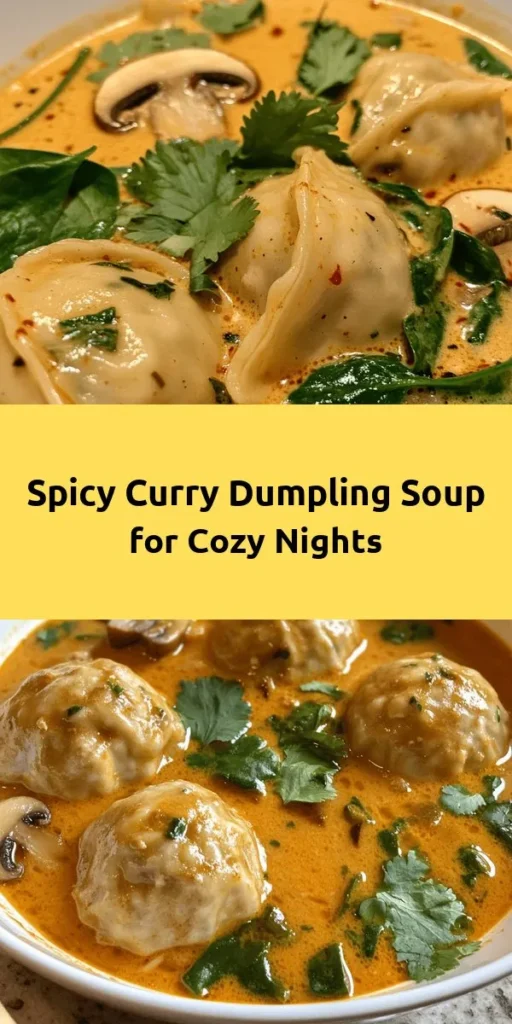 Dive into a bowl of comfort with this Spicy Bliss Curry Dumpling Soup! With tender dumplings filled with ground chicken or tofu, fresh green onions, and a hint of spice, every bite is a delight. The creamy coconut milk and aromatic red curry paste bring depth to the savory broth, while mushrooms and baby spinach add freshness. Perfect for a cozy dinner, this recipe is a delicious fusion of flavors that your taste buds will love. Enjoy garnished with cilantro for an extra burst of flavor!