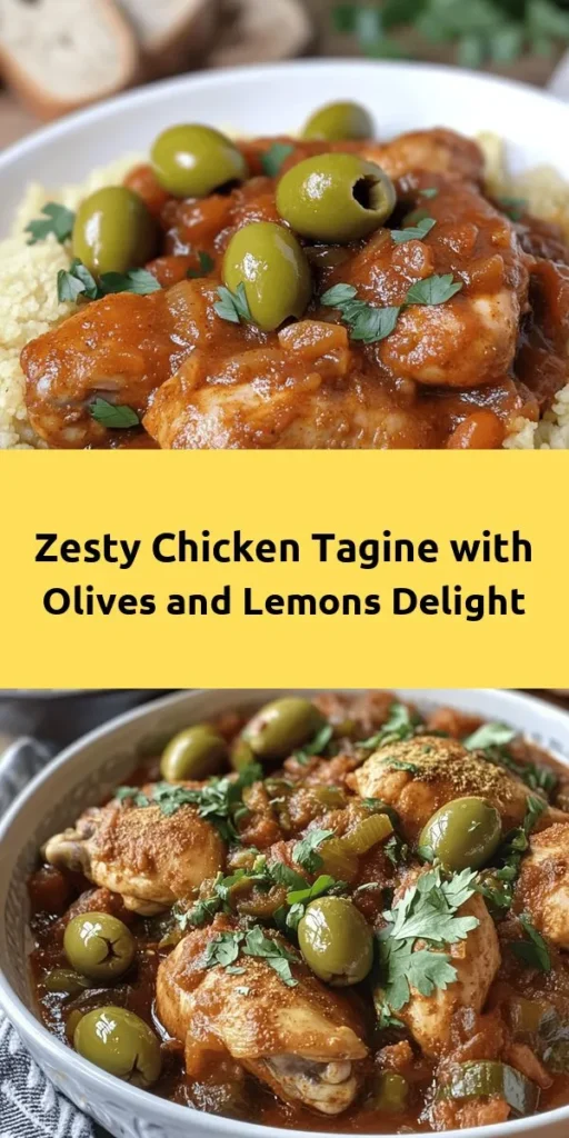 Dive into the flavors of Morocco with this Zesty Chicken Tagine featuring olives and lemons. This vibrant dish is packed with aromatic spices like cumin, ginger, and cinnamon, combined with tender chicken thighs simmered in a rich sauce of tomatoes, honey, and preserved lemon. Perfect for a cozy dinner, serve it over fluffy couscous or with crusty bread to soak up every drop. Garnish with fresh cilantro for a delightful finish. Enjoy this taste of tradition!