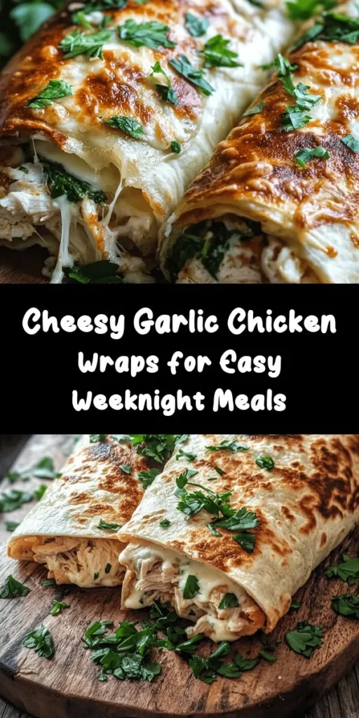 Indulge in the ultimate comfort food with these Cheesy Garlic Chicken Wraps! Perfect for a quick dinner or a delicious lunch, these wraps combine shredded chicken, rich cream cheese, and gooey mozzarella, all infused with garlic and herbs. Packed with nutritious spinach and grilled to crispy perfection, they're a crowd-pleaser. Quick to make in just 30 minutes, serve them warm with your favorite dipping sauce for a satisfying meal everyone will love!