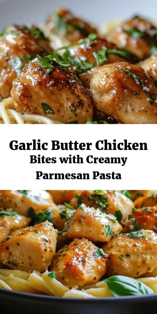 Indulge in a delightful Garlic Butter Chicken Bites recipe paired with creamy Parmesan pasta. This dish combines tender chicken cooked in garlic butter, layered with a rich and creamy sauce, and tossed with your fave pasta. Ready in just 30 minutes, it’s perfect for weeknight dinners or special occasions. Garnish with fresh parsley and basil for an extra touch! Try this easy and flavorful meal that everyone will love. Enjoy!