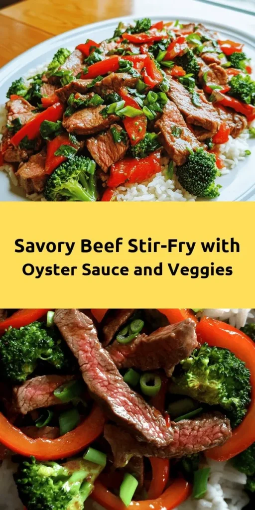 Elevate your weeknight dinner with this Savory Beef Delight featuring rich oyster sauce! This quick and easy recipe combines tender beef sirloin with vibrant veggies like broccoli and red bell pepper, all tossed in a savory sauce. With simple steps and just 30 minutes of marinating time, you'll have a delicious meal on the table in no time. Serve it over jasmine rice or noodles for a satisfying finish. Your family will love this flavorful dish!