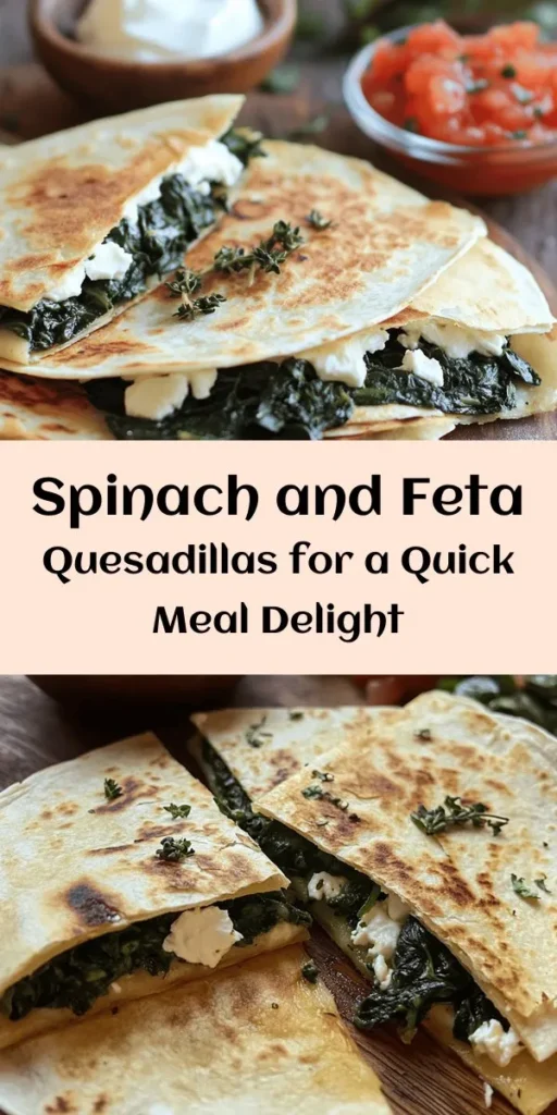 Looking for a quick and delicious meal? Try these Spinach and Feta Quesadillas! Packed with fresh spinach, creamy feta, and melty mozzarella, they're perfect for lunch or a light dinner. With just a few ingredients and only 20 minutes of prep time, you can whip up this flavorful dish in no time. Serve them warm with sour cream and salsa for a tasty twist. Give these easy quesadillas a try for a wholesome, satisfying bite!