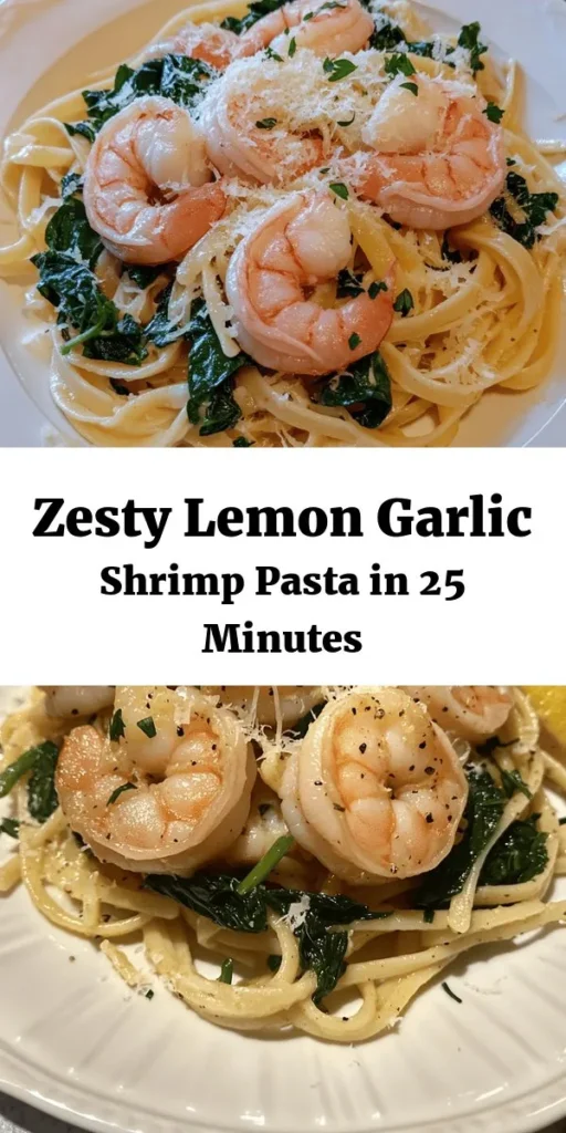 Whip up a delicious meal with this Zesty Lemon Garlic Shrimp Pasta featuring fresh spinach! This easy recipe combines tender shrimp, vibrant spinach, and perfectly cooked linguine or spaghetti, all tossed in a bright lemon-garlic sauce. Ready in just 25 minutes, it's the perfect weeknight dinner for seafood lovers. Top with Parmesan cheese and parsley for a burst of flavor! Ideal for a quick yet impressive meal that everyone will love.