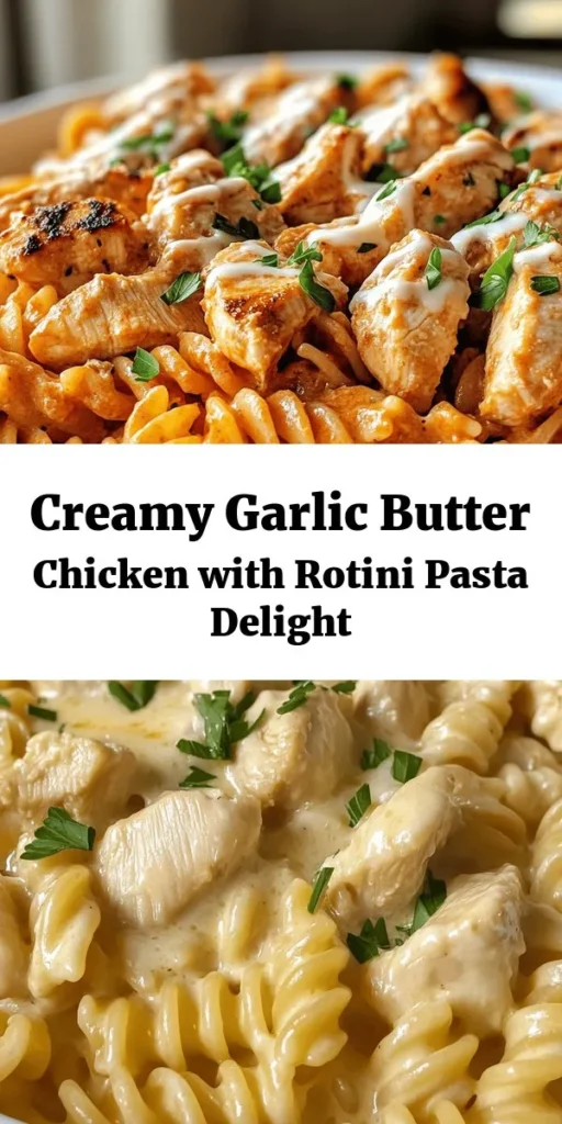 Indulge in the rich flavors of Creamy Garlic Butter Chicken & Rotini in Parmesan Sauce. This mouthwatering dish features tender chicken and al dente rotini tossed in a luscious sauce made with heavy cream, garlic, and Parmesan cheese. It's an easy recipe perfect for weeknight dinners, ready in just 30 minutes! Serve it warm and garnish with fresh parsley for a delightful meal that everyone will love. Try it out today!