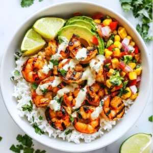 Imagine a dish that encapsulates the vibrant essence of summer with each colorful bite—a Grilled Shrimp Bowl with Avocado and Corn Salsa. This delightful meal brings together succulent grilled shrimp, creamy avocado, and a zesty corn salsa, creating a culinary experience that is both refreshing and satisfying. The combination of flavors not only tantalizes the taste buds but also evokes the warmth of sunny days, making it the perfect centerpiece for summer gatherings or a quick and nutritious weeknight dinner.