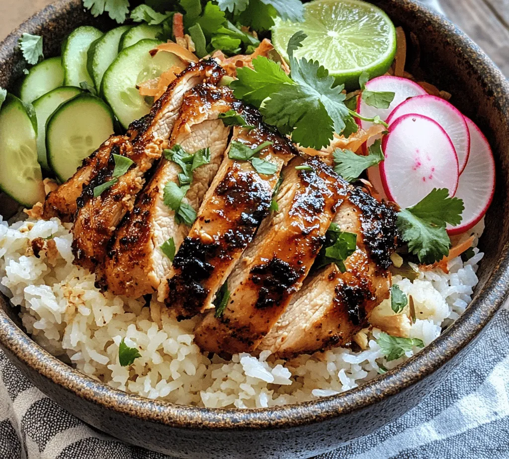 Coconut Chicken Rice Bowl features a handful of ingredients that work together to create a symphony of flavors. Each component is carefully selected to ensure that the dish is not only delicious but also balanced in taste and texture.