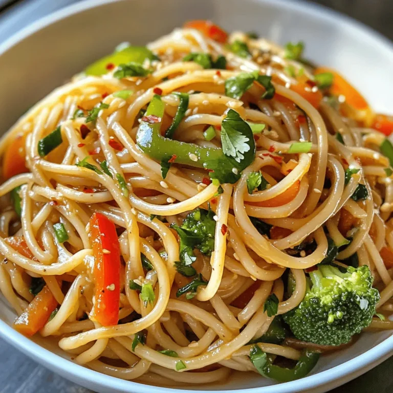 What sets Fiery Garlic Noodle Delight apart is its remarkable ability to deliver a burst of flavor without demanding hours in the kitchen. The combination of tender noodles, fresh vegetables, and a fiery sauce makes each bite an adventure. This dish is not only quick to prepare but also highly customizable, allowing you to modify it based on what’s in your fridge or your personal taste preferences. Whether you prefer to add protein, such as chicken or tofu, or you want to load it up with seasonal vegetables, the possibilities are endless.