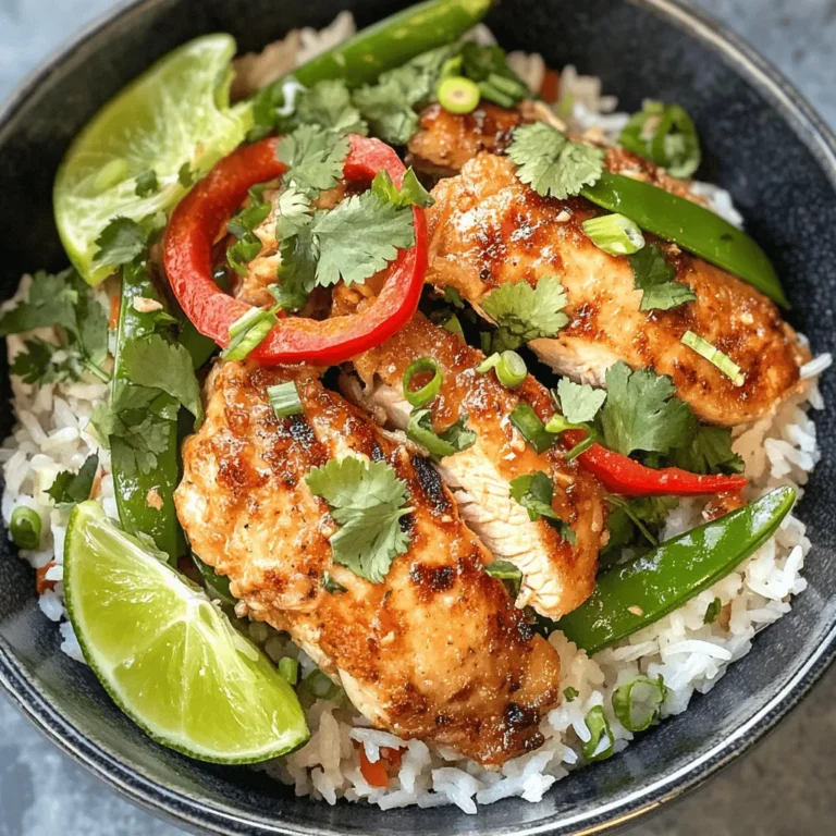 The Coconut Chicken Rice Bowl is a delightful dish that captivates the palate with its unique blend of flavors and textures. This vibrant bowl is a feast for the senses, marrying tender chicken thighs, aromatic jasmine rice, and fresh vegetables, all enveloped in a luxurious coconut milk sauce. Its roots are deeply entrenched in Southeast Asian cuisines, where coconut and rice are staples, reflecting not only the regional abundance of these ingredients but also the culinary traditions that celebrate their harmony.