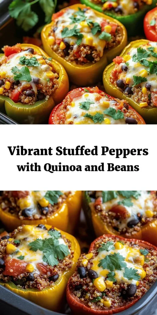 Looking for a vibrant and delicious meal? Try this Colorful Veggie Surprise! These stuffed bell peppers are filled with a nutritious mixture of quinoa, black beans, corn, and spices, all topped with gooey cheese. Perfect for a healthy lunch or dinner, this dish is not only easy to make but also beautiful to serve. Ready in just under an hour, it’s sure to impress your friends and family! Don’t forget to garnish with fresh cilantro for an extra pop of flavor.