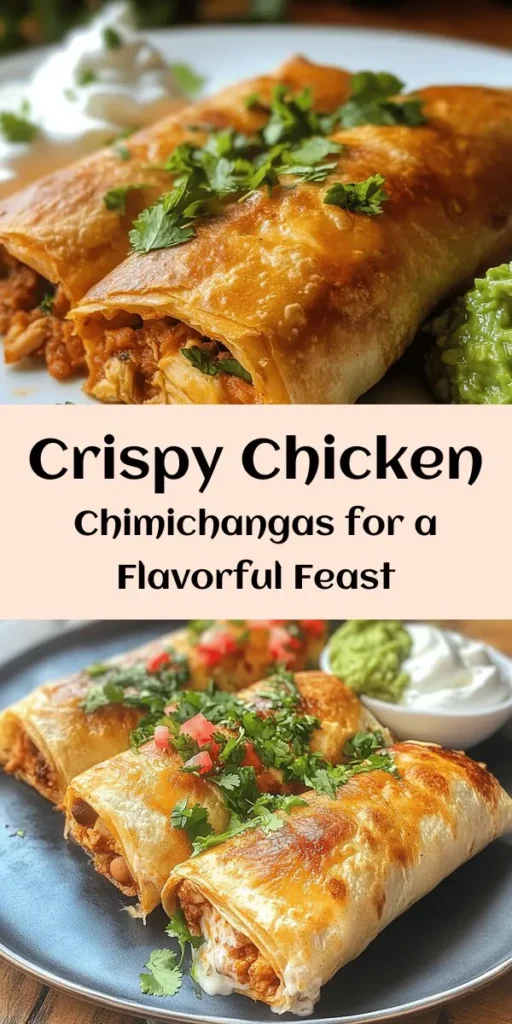 Indulge in these crispy chicken chimichangas, bursting with flavor and perfect for any meal! Packed with shredded chicken, refried beans, and gooey cheese, these delightful rolls are seasoned with cumin, chili powder, and paprika. Fried to golden perfection, they’re easy to make and great for sharing. Serve them hot with fresh cilantro, sour cream, and guacamole. A crowd-pleaser that will become a family favorite!