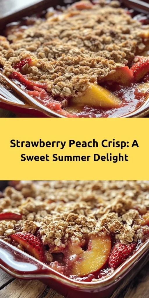 Indulge in the deliciousness of this Strawberry Peach Crisp! Fresh strawberries and peaches are combined with sugar, lemon juice, and vanilla for a sweet fruit filling, then topped with a buttery oat crisp that adds the perfect crunch. Easy to make and perfect for any occasion, this dessert is best served warm with vanilla ice cream. Bake it for a delightful treat that will impress your family and friends and satisfy your sweet tooth!